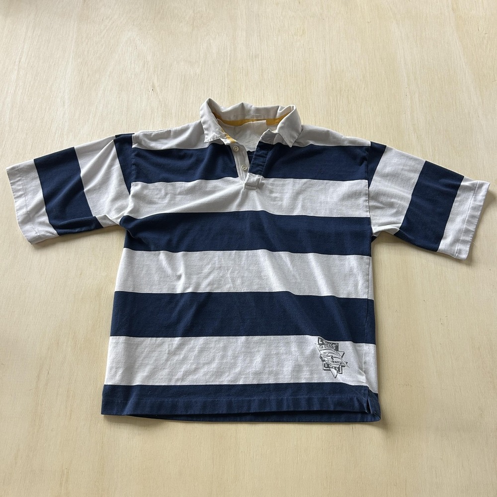 Vintage 90s Levi's Polo Shirt Boys 8 Blue White Striped‎ Rugby Short Sleeve